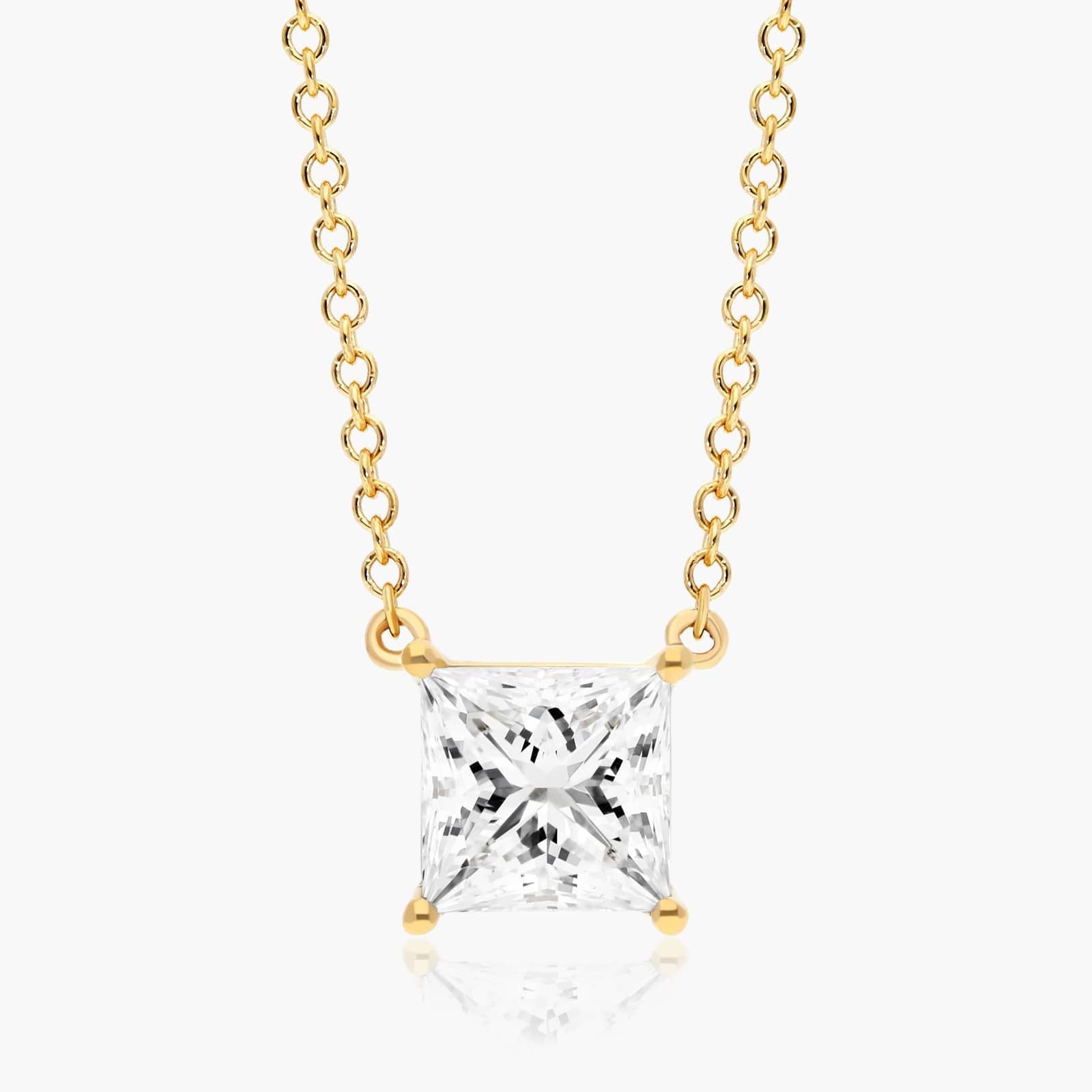 Princess Cut Lab Grown Diamond Solitaire Pendant With Chain, EF Color, VS Clarity, IGI Certified