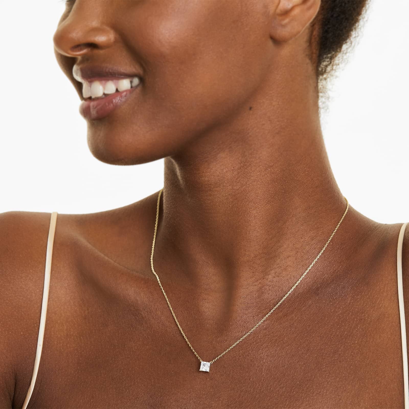 Princess Cut Lab Grown Diamond Solitaire Pendant With Chain, EF Color, VS Clarity, IGI Certified