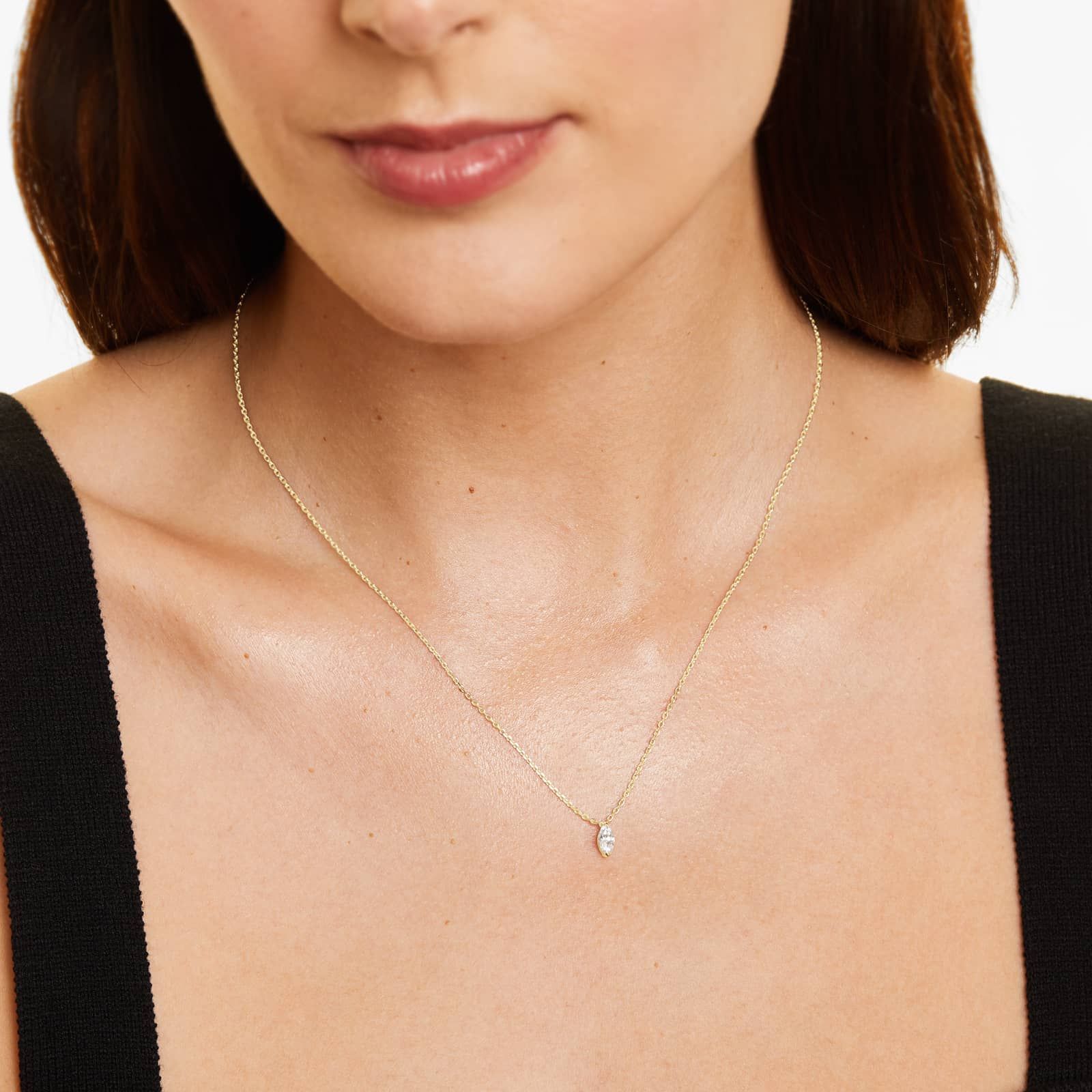 Marquise Lab Grown Diamond Solitaire Pendant With Chain, EF Color, VS Clarity, IGI Certified