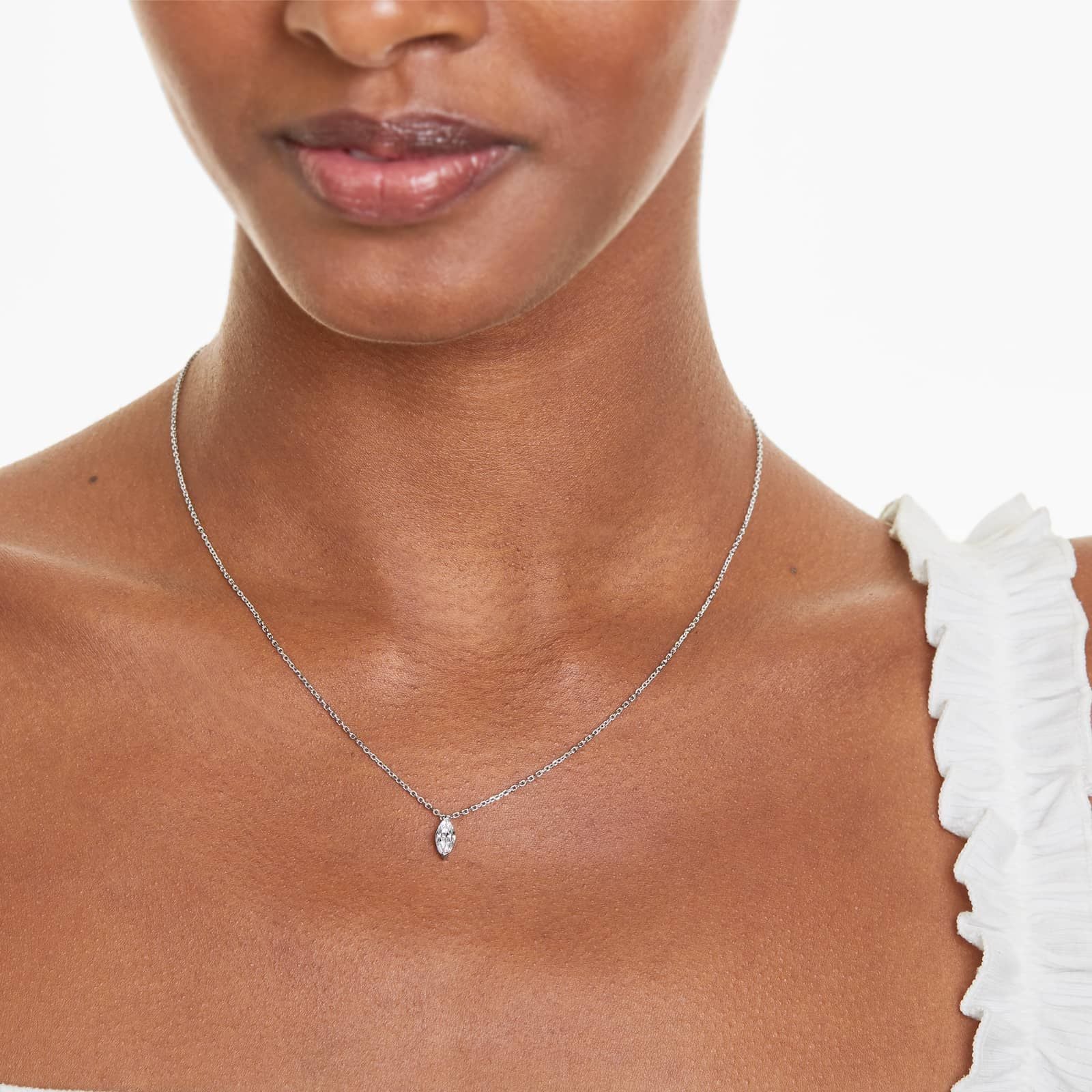 Marquise Lab Grown Diamond Solitaire Pendant With Chain, EF Color, VS Clarity, IGI Certified