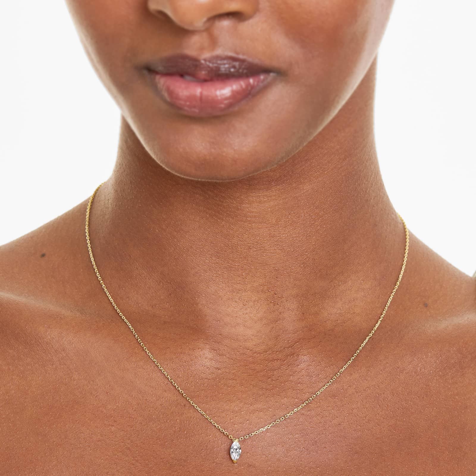 Marquise Lab Grown Diamond Solitaire Pendant With Chain, EF Color, VS Clarity, IGI Certified