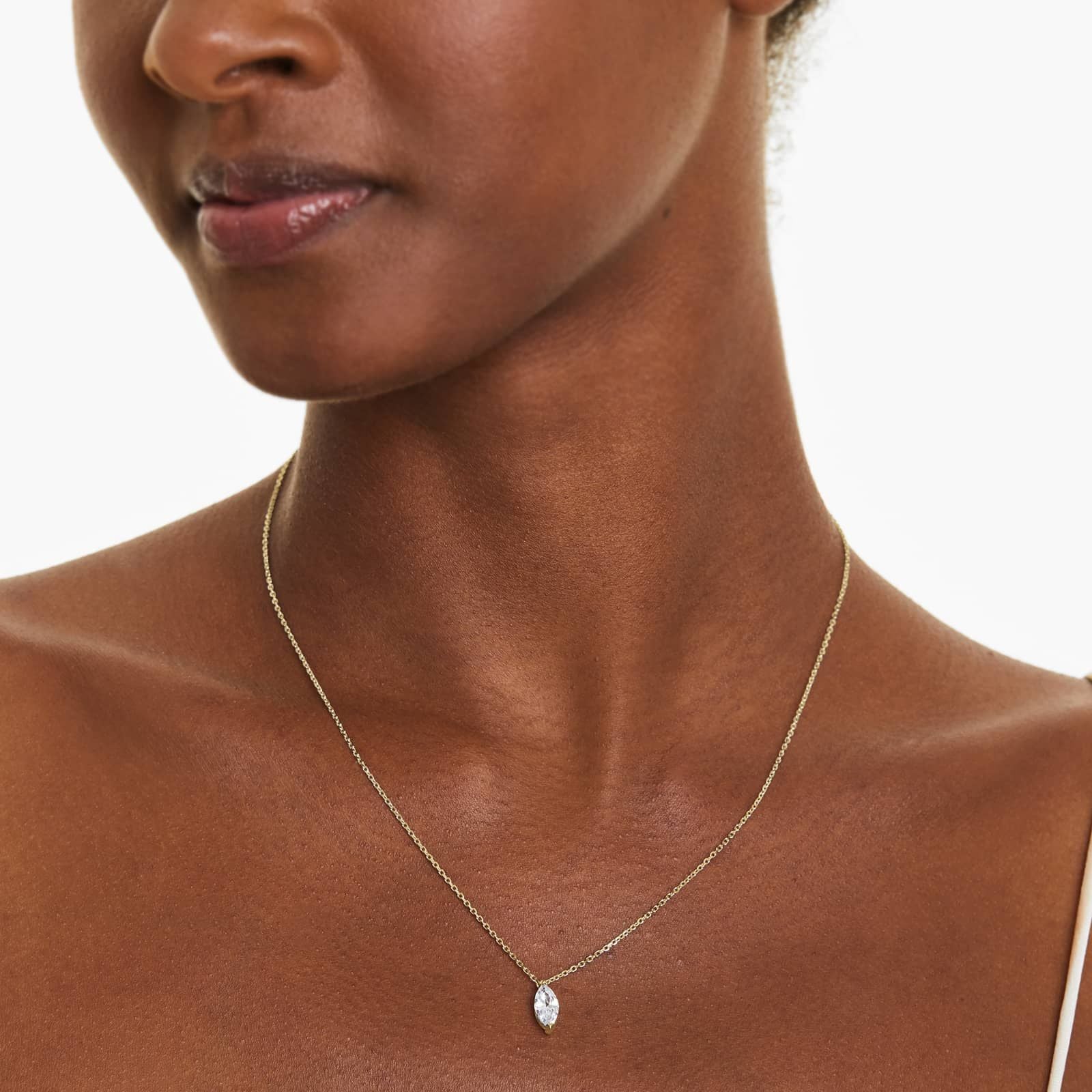 Marquise Lab Grown Diamond Solitaire Pendant With Chain, EF Color, VS Clarity, IGI Certified