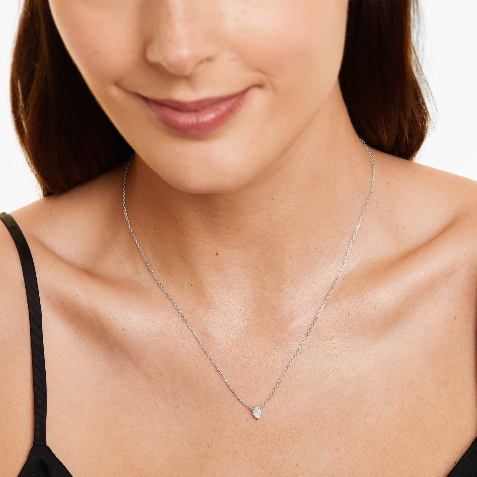 Pear Lab Grown Diamond Solitaire Pendant With Chain, EF Color, VS Clarity, IGI Certified