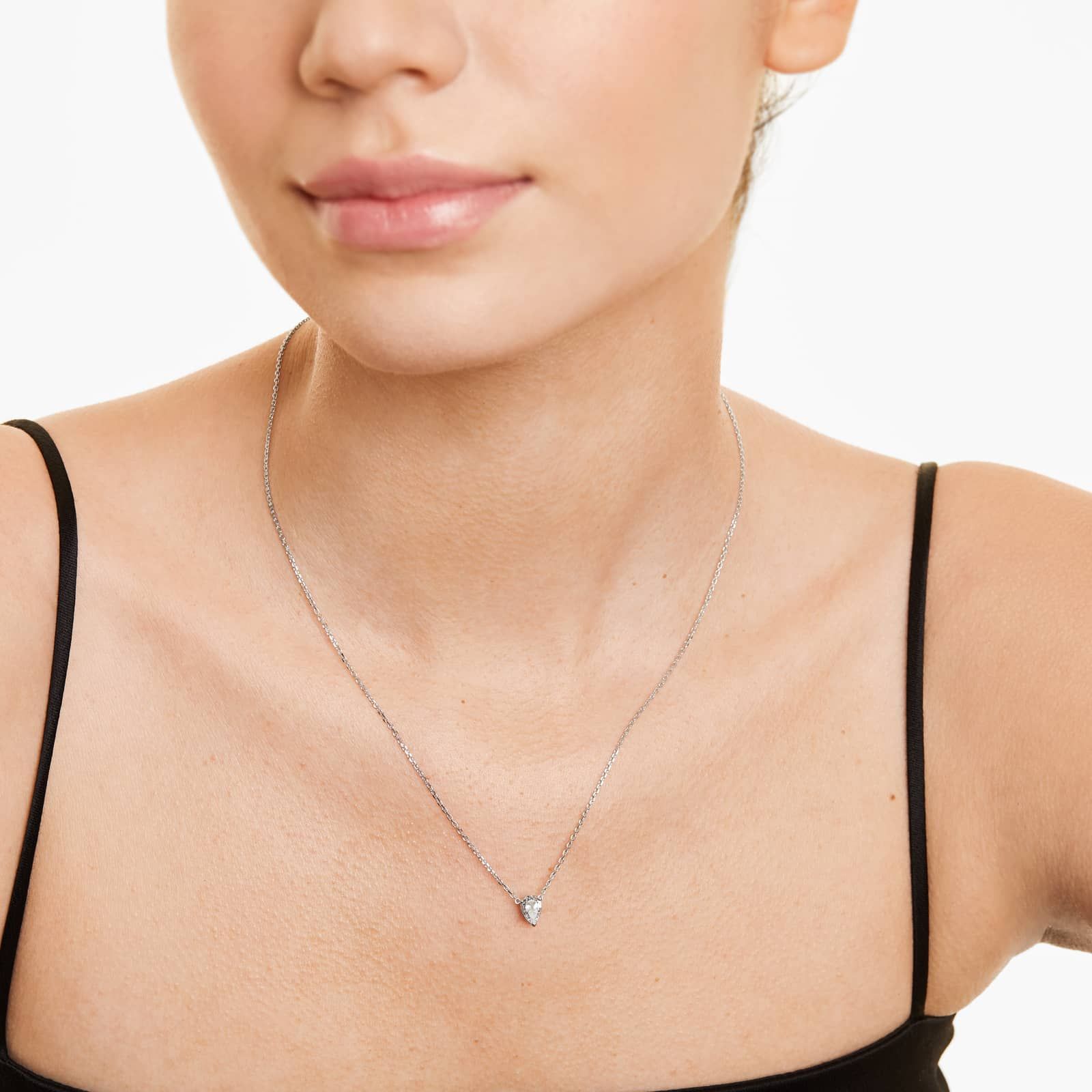 Pear Lab Grown Diamond Solitaire Pendant With Chain, EF Color, VS Clarity, IGI Certified