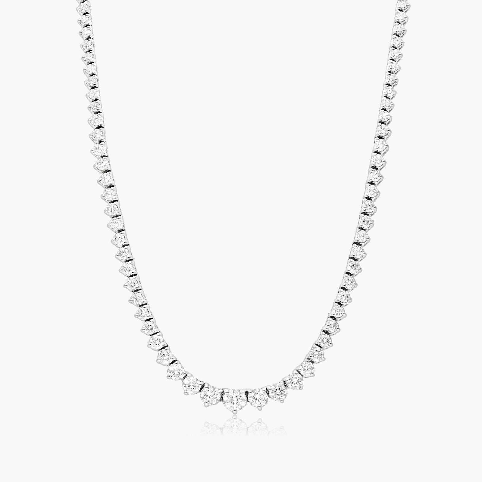 14K White Gold Riviera Three Prong Graduating Diamond Tennis Necklace