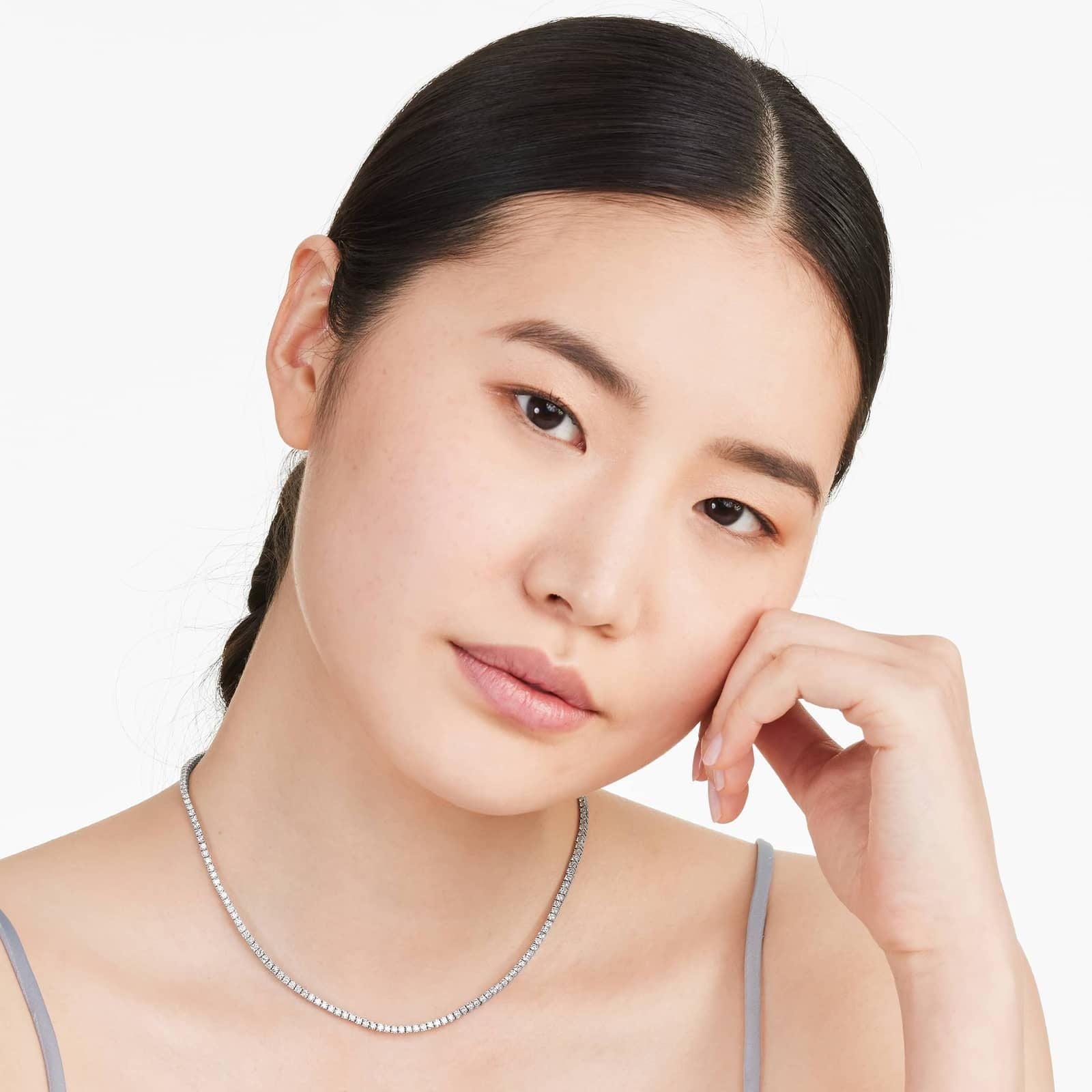 Round Lab Grown Diamond Tennis Necklace, EF Color, VS Clarity, IGI Certificate