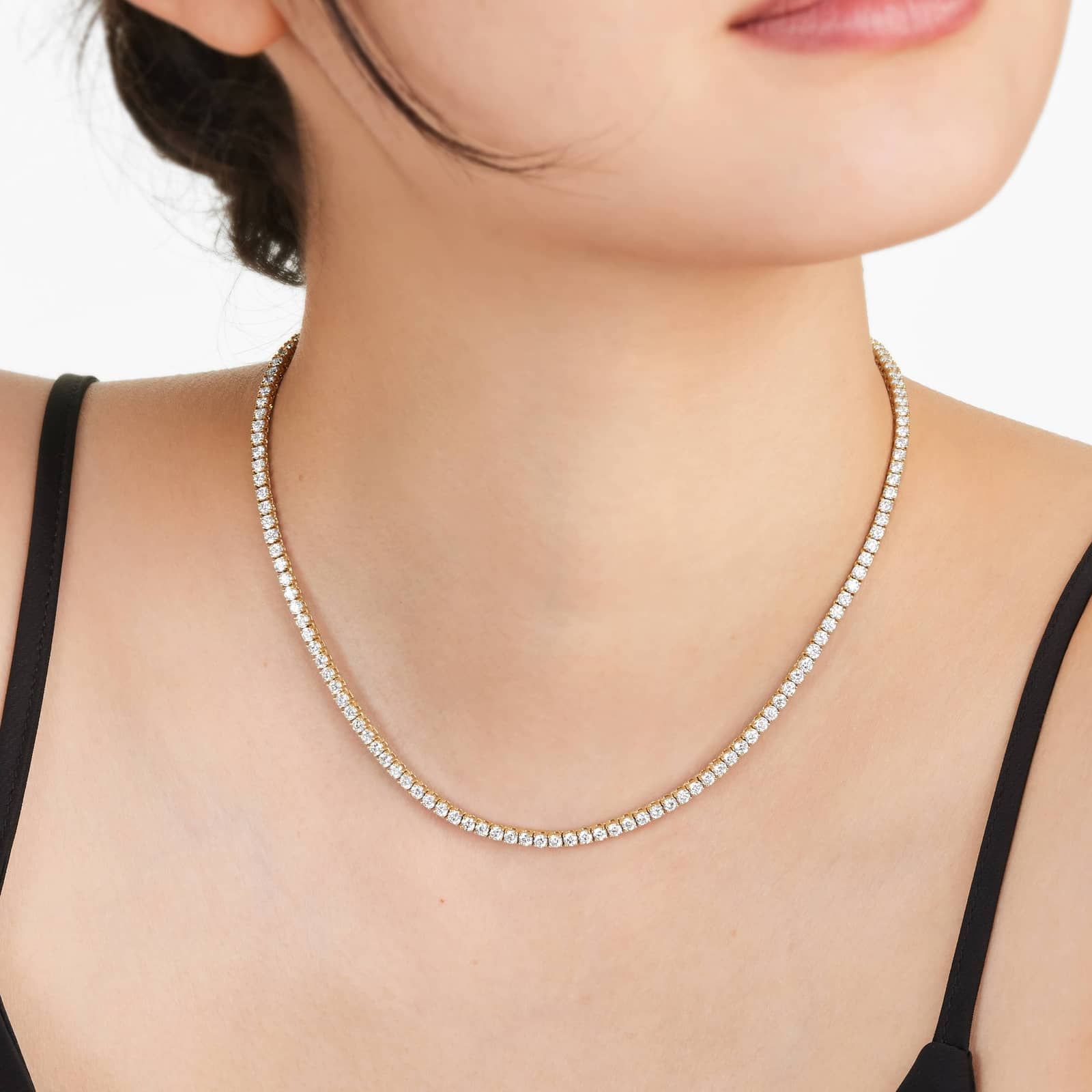 Round Lab Grown Diamond Tennis Necklace, EF Color, VS Clarity, IGI Certificate