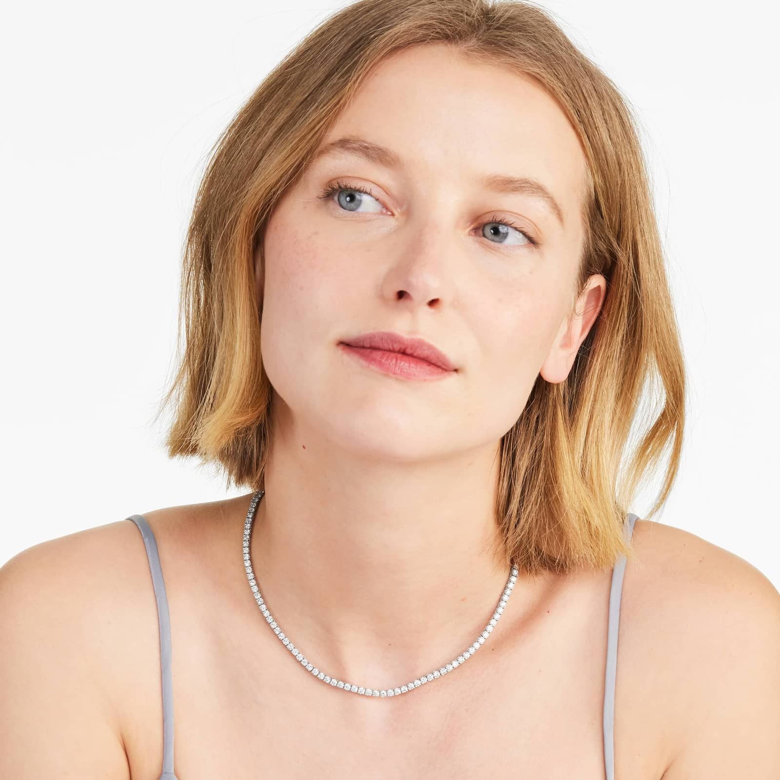 Round Lab Grown Diamond Tennis Necklace, EF Color, VS Clarity, IGI Certificate