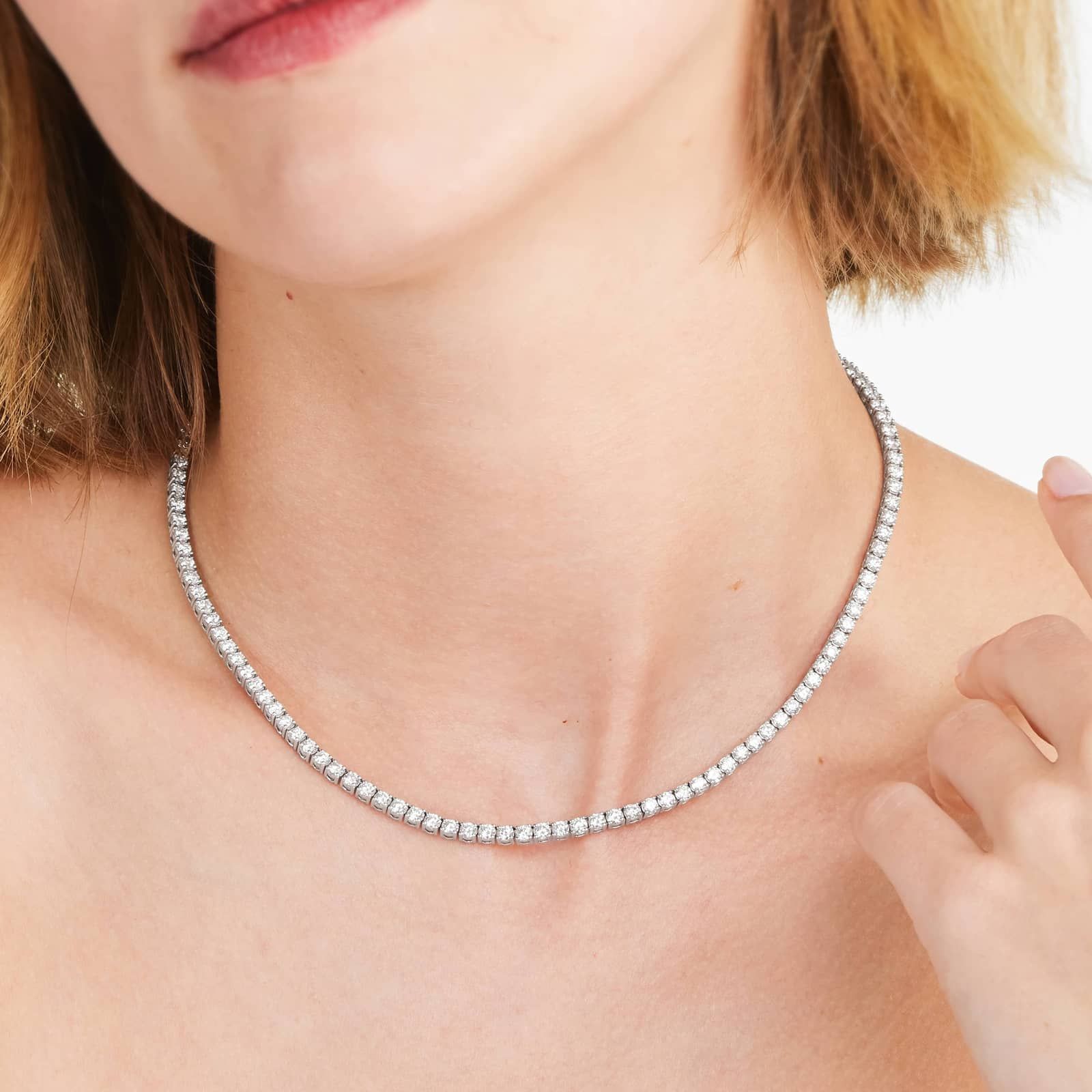 Round Lab Grown Diamond Tennis Necklace, EF Color, VS Clarity, IGI Certificate