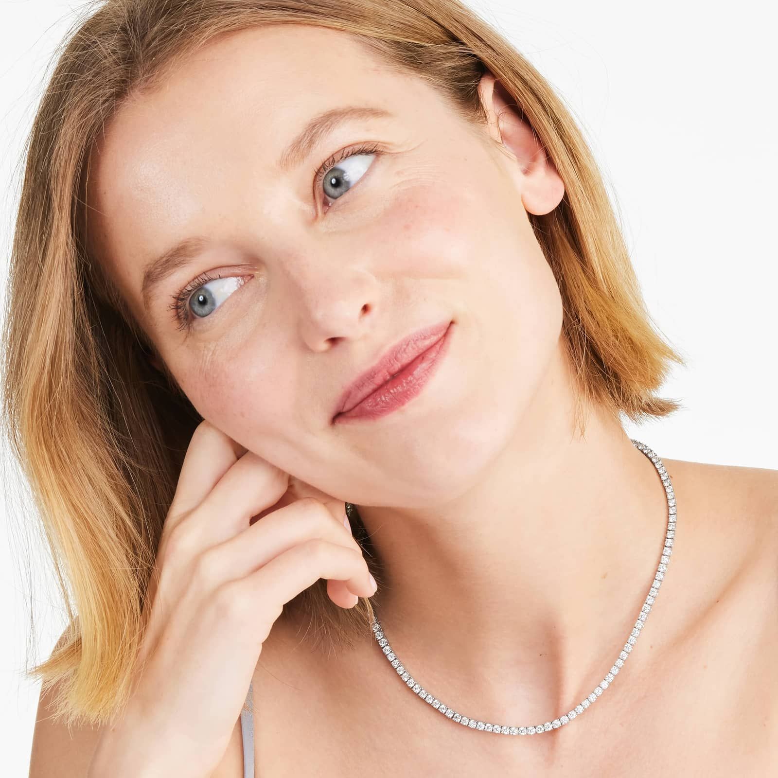 Round Lab Grown Diamond Tennis Necklace, EF Color, VS Clarity, IGI Certificate