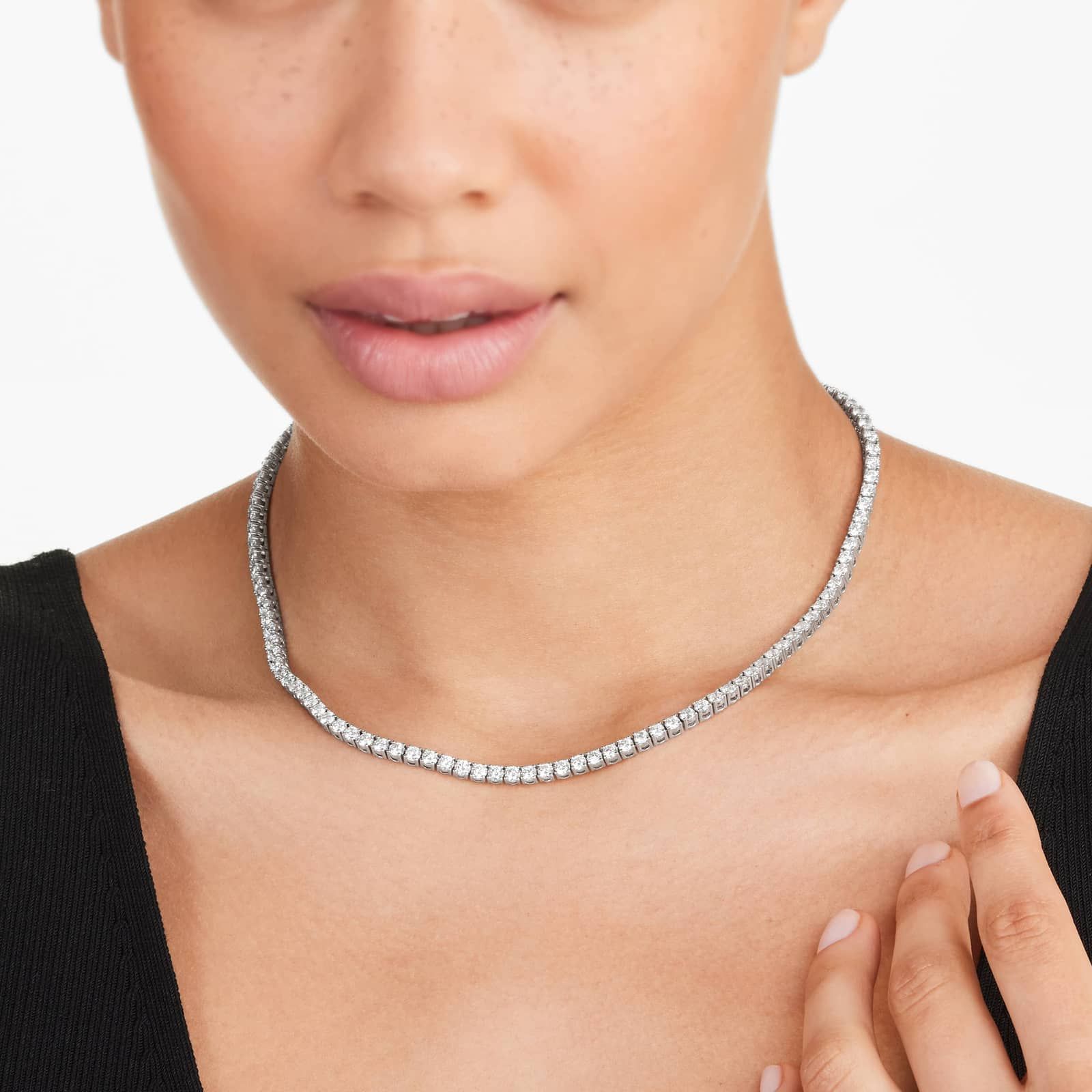 Round Lab Grown Diamond Tennis Necklace, EF Color, VS Clarity, IGI Certificate