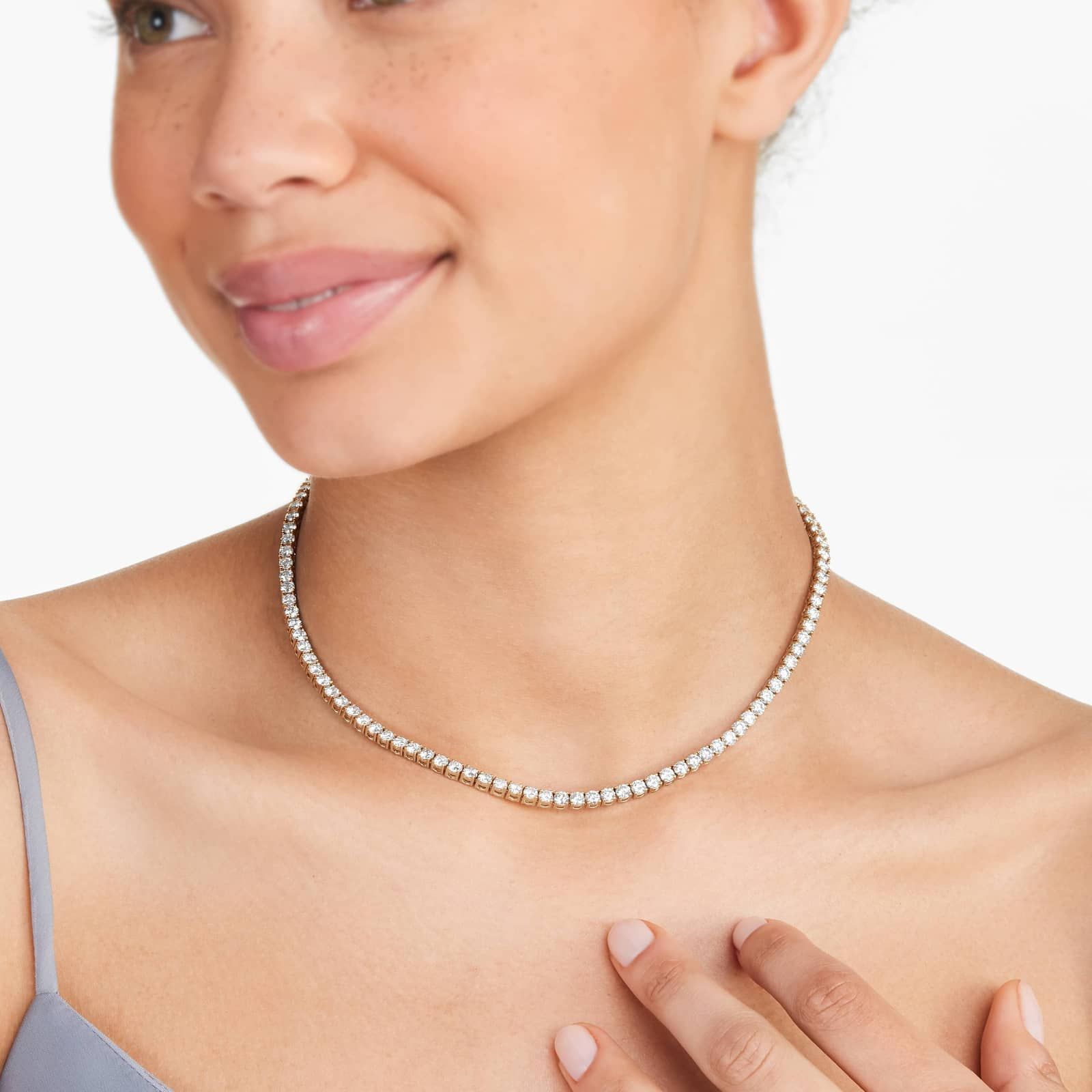 Round Lab Grown Diamond Tennis Necklace, EF Color, VS Clarity, IGI Certificate