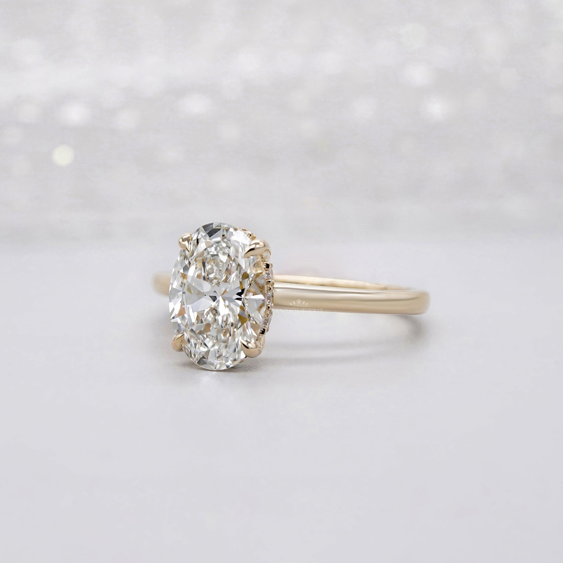 2.20tcw Oval Lab-Grown Diamond Engagement Ring | 2.00ct Center + Hidden Halo Side Stones | 14K Yellow Gold | IGI Certified