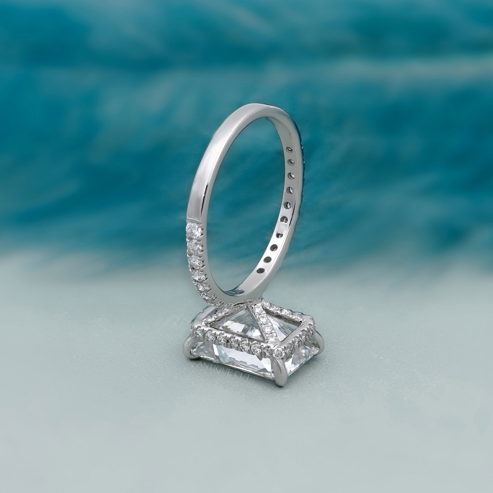 5.00ct Radiant Cut Diamond Engagement Ring | Hidden Halo with 0.70ct Side Stones | 14K Gold Solitaire Pave Band | Luxury Bridal Ring