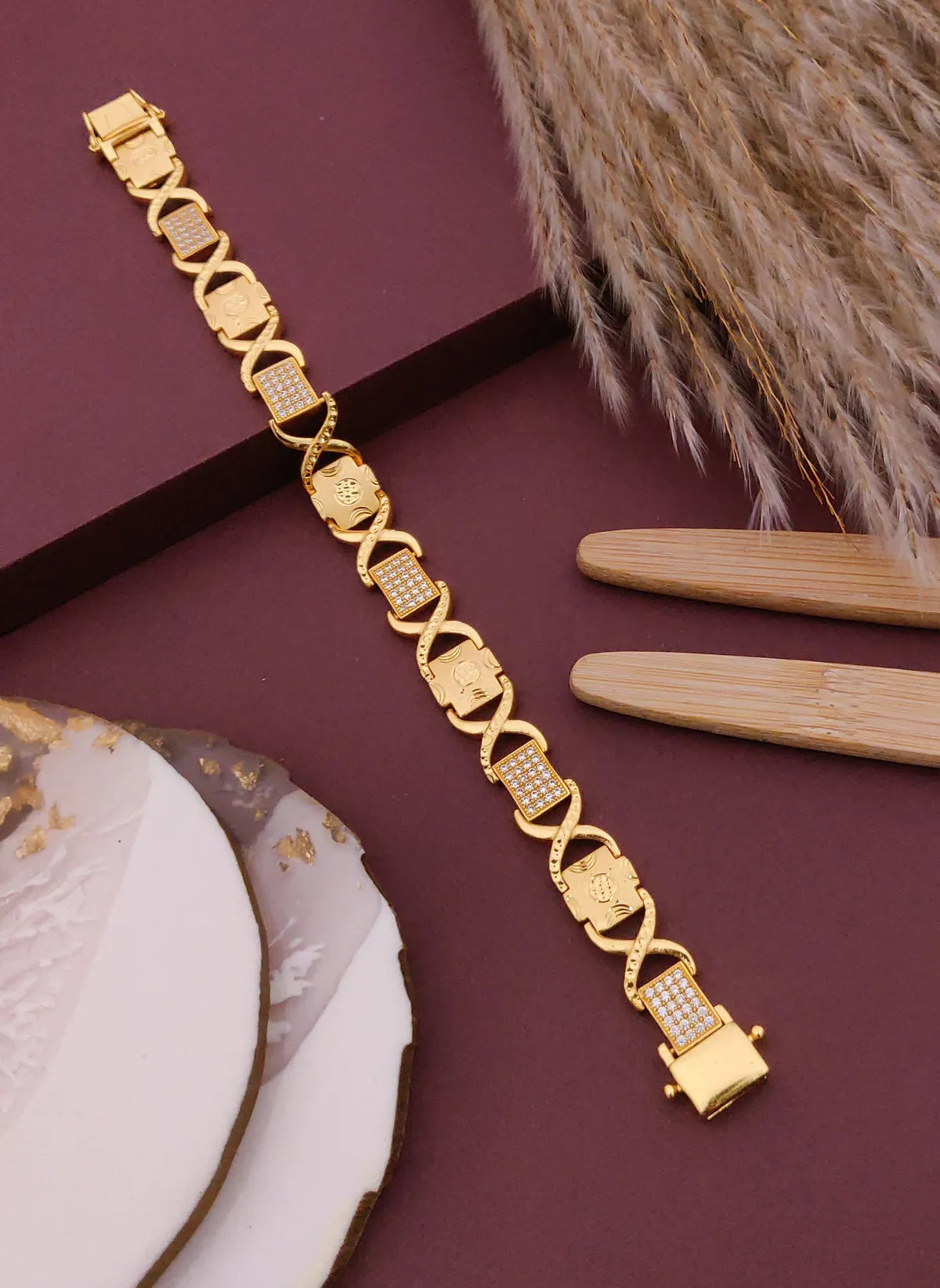 Mens 1 Gram Gold Designer Bracelet with Accents