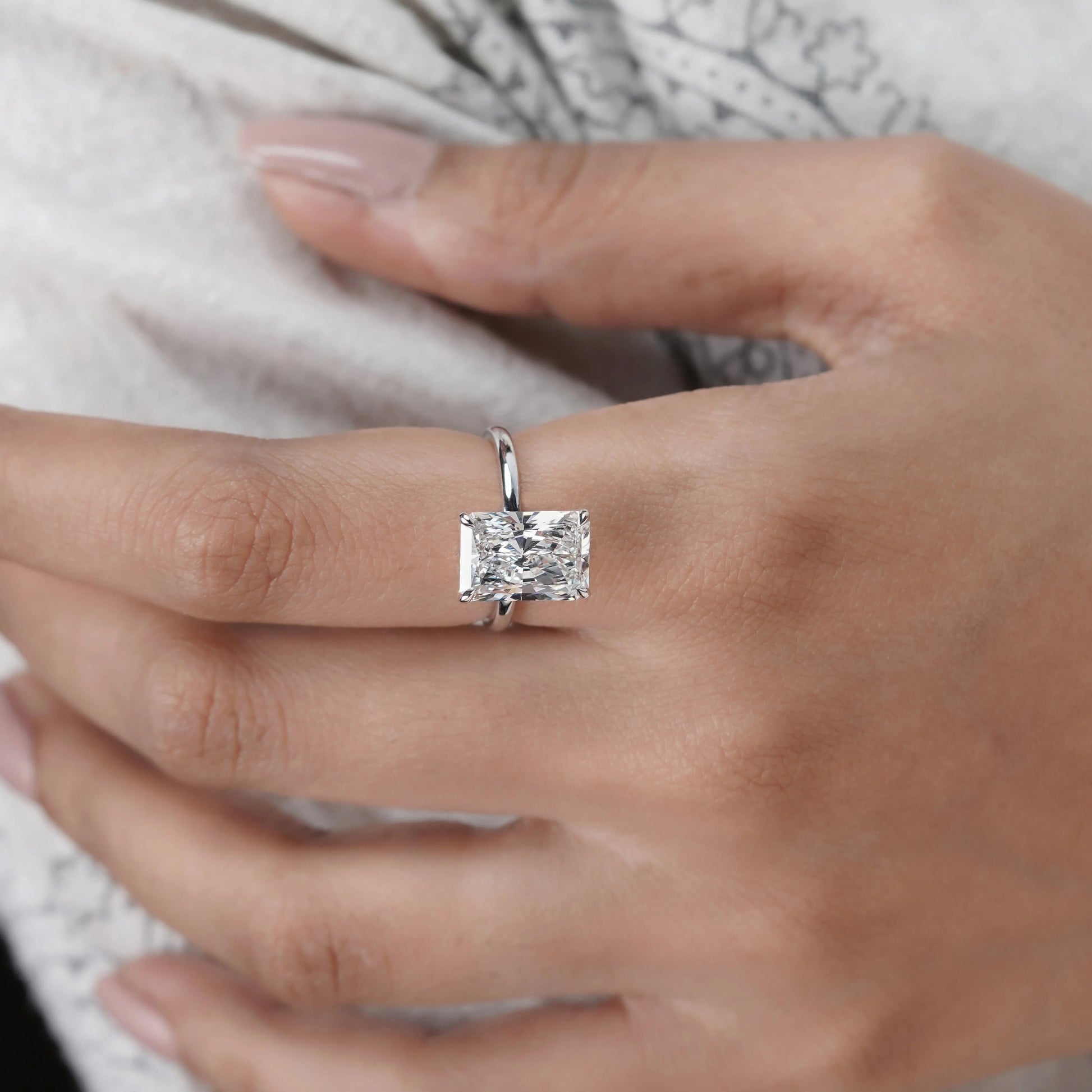 Radiant 5.10ct Lab Grown Diamond Solitaire Hidden Halo Solitaire Engagement Ring | IGI Certified