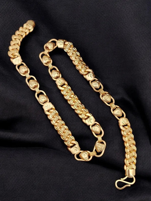 Premium Lotus with Designed Hearts in Brass Material Micro Gold Chain For Men