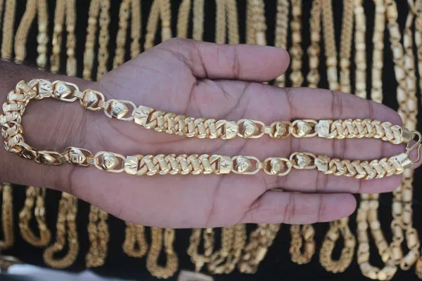 Premium Lotus with Designed Hearts in Brass Material Micro Gold Chain For Men