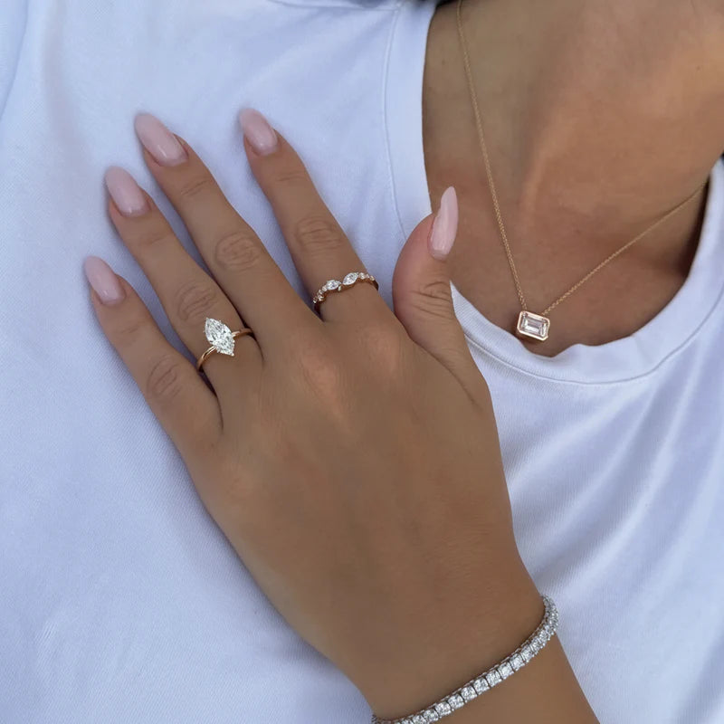 Rose :: marquise lab grown diamond engagement ring with hidden halo brilliance