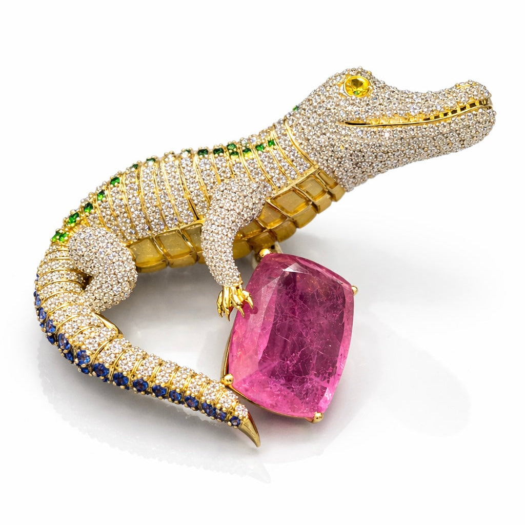 Zyra Croc Lab Grown Diamond Brooch | IGI Certified | D VS1 & EF VVS-VS | 9KT Yellow Gold Luxury Statement Pin