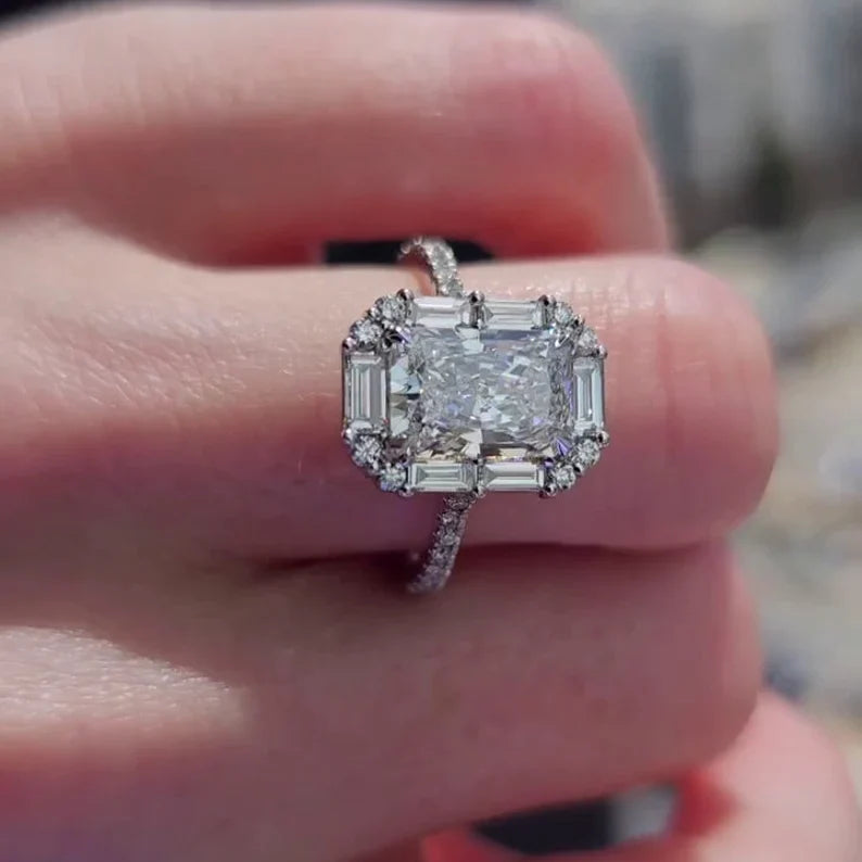 Radiant 3.00tcw Lab Diamond Halo Cathedral Ring | IGI D-E-F VVS–VS | Rose Gold