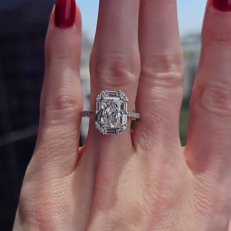 Radiant 3.00tcw Lab Diamond Halo Cathedral Ring | IGI D-E-F VVS–VS | Rose Gold