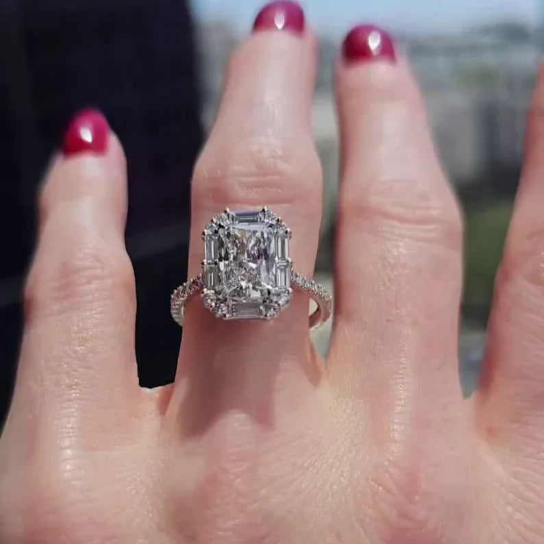 Radiant 3.00tcw Lab Diamond Halo Cathedral Ring | IGI D-E-F VVS–VS | Rose Gold