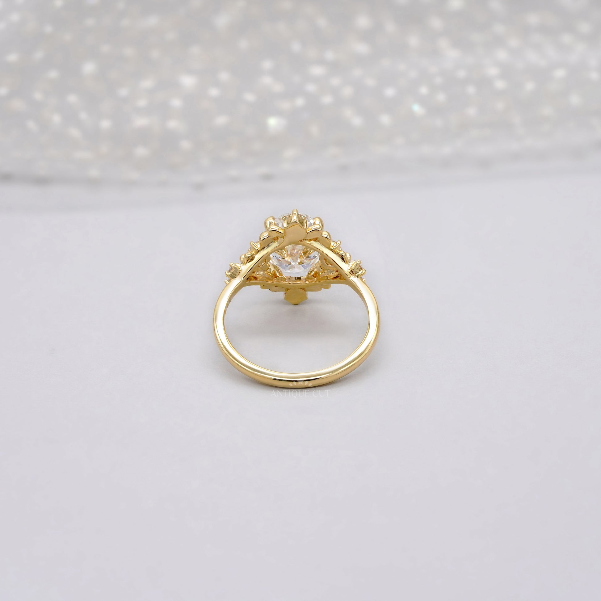 2.30tcw Oval Lab Diamond Floral Halo Ring | Vintage-Inspired Yellow Gold | IGI Certified