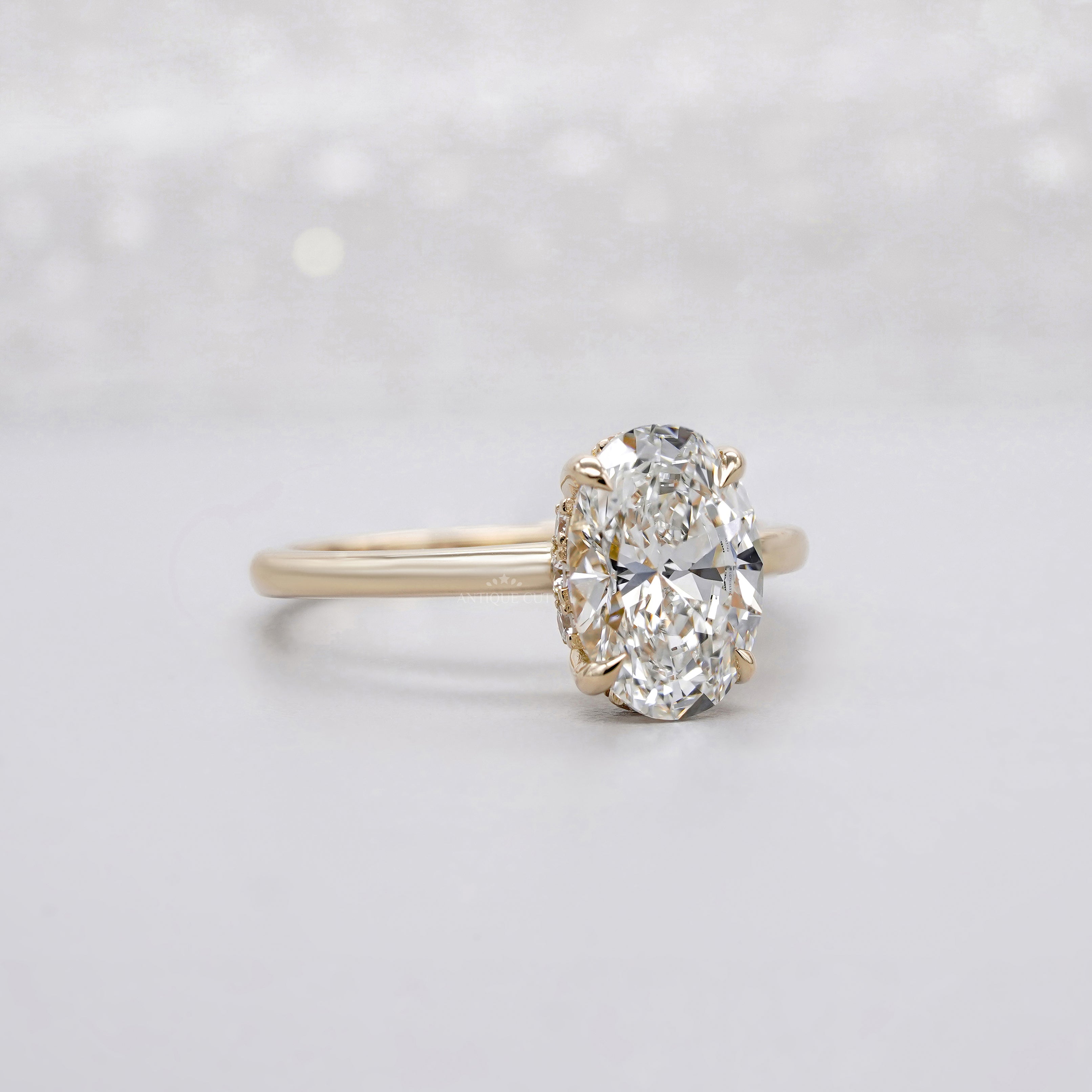 2.20tcw Oval Lab-Grown Diamond Engagement Ring | 2.00ct Center + Hidden Halo Side Stones | 14K Yellow Gold | IGI Certified