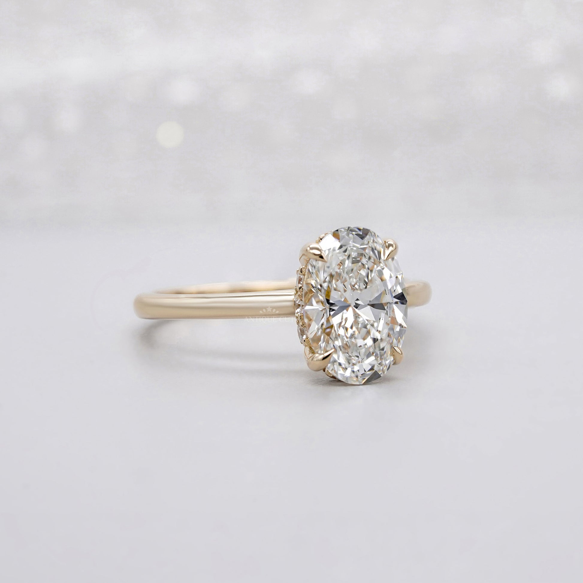2.20tcw Oval Lab-Grown Diamond Engagement Ring | 2.00ct Center + Hidden Halo Side Stones | 14K Yellow Gold | IGI Certified