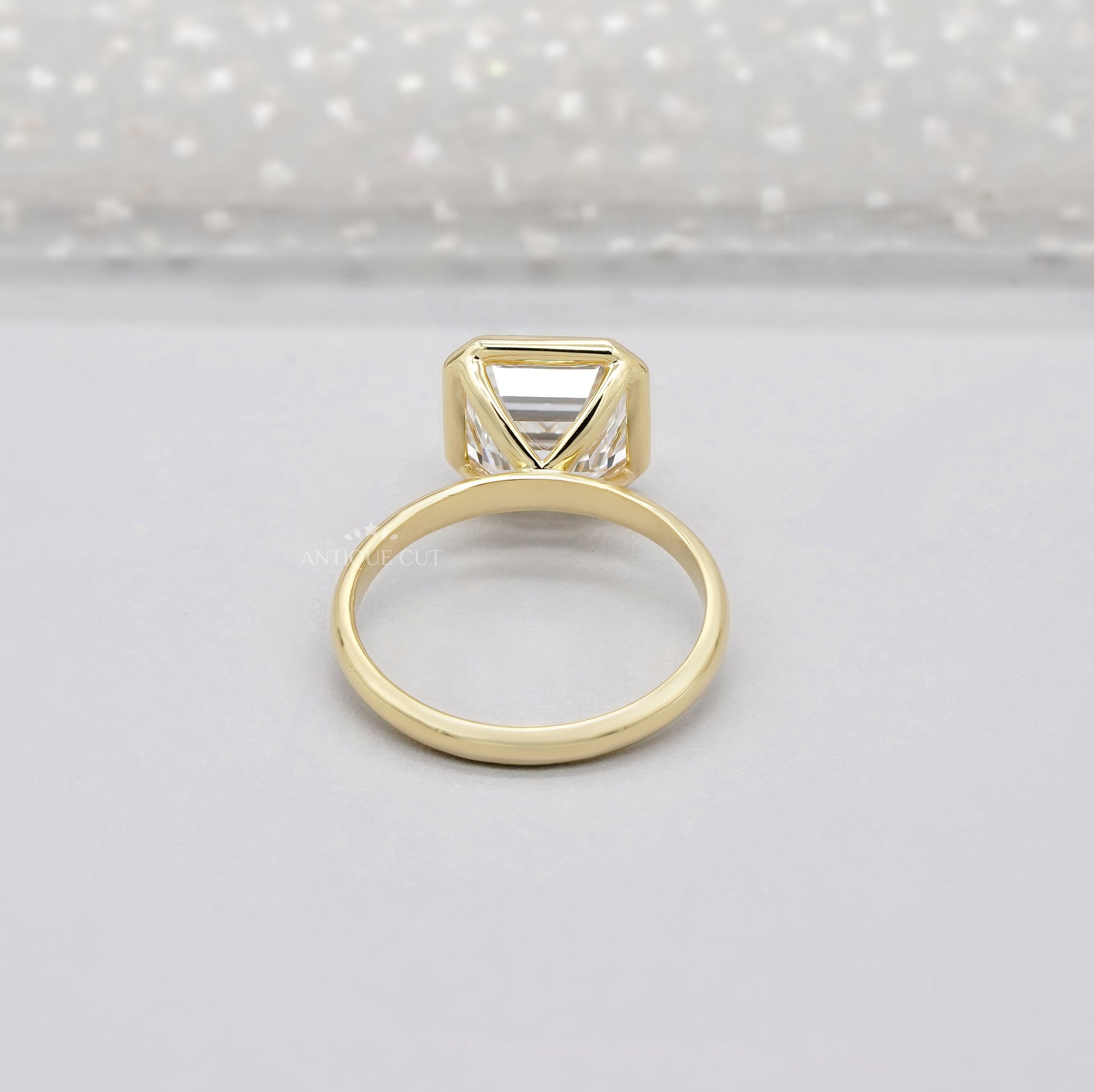 4.00ct Asscher Lab-Grown Diamond Bezel Engagement Ring | Yellow Gold Solitaire | IGI Certified Ethical Step-Cut Diamond Ring