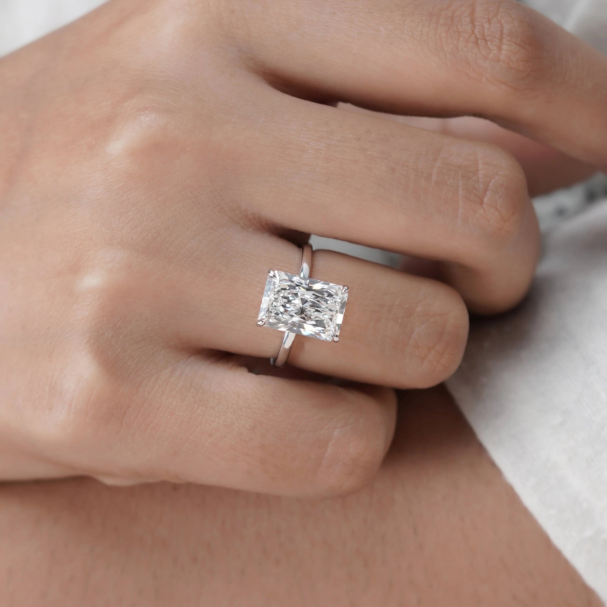 Radiant 5.10ct Lab Grown Diamond Solitaire Hidden Halo Solitaire Engagement Ring | IGI Certified