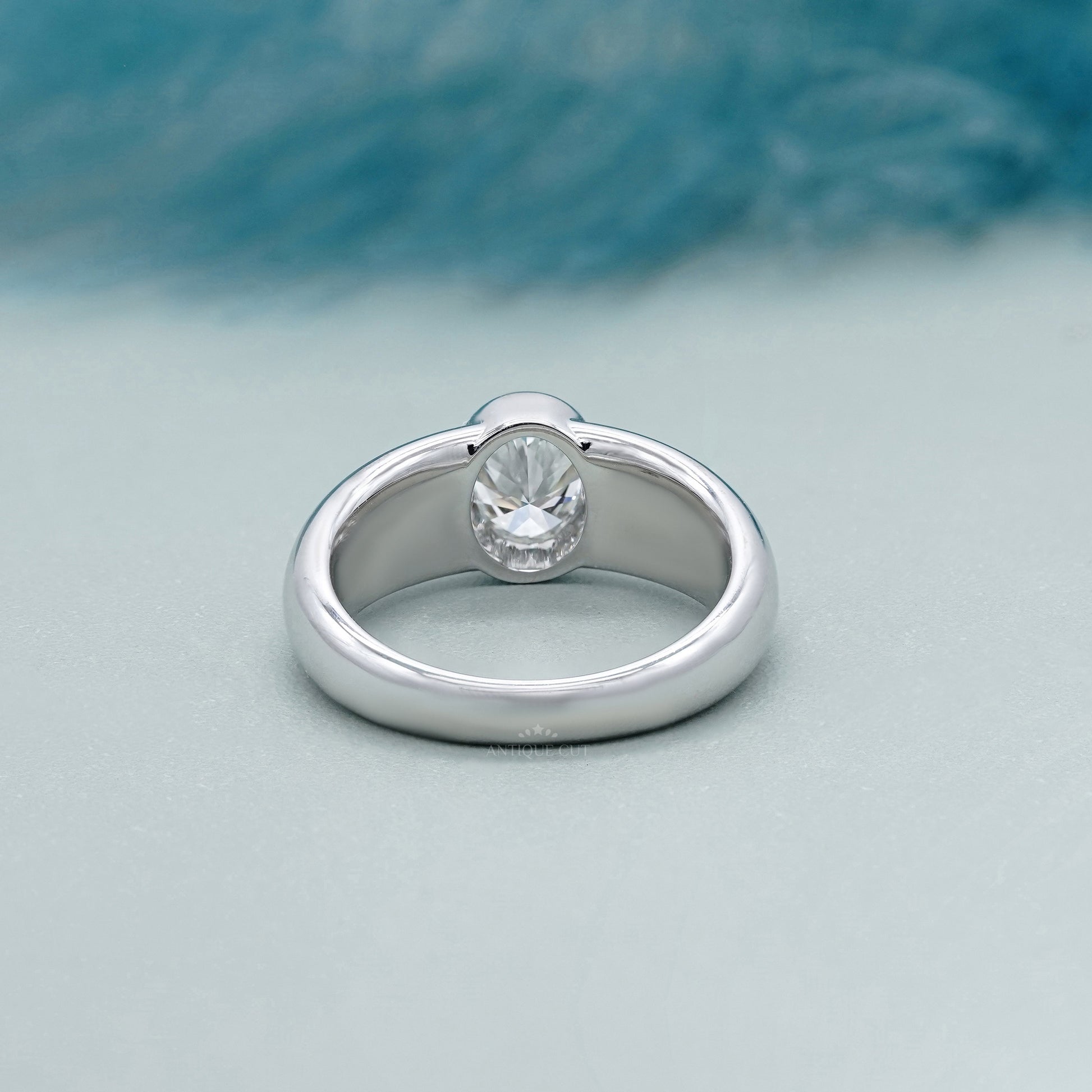 Oval 1.00ct Lab Grown Diamond Bezel Set Engagement Ring | White Gold | Modern Solitaire