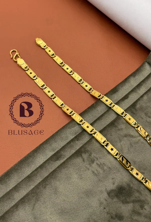 Classical Leaf with Star Biscuit in IGP Brass Micro Gold Plated Nawabi Chain For Stylish Men