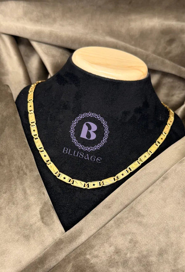 Classical Leaf with Star Biscuit in IGP Brass Micro Gold Plated Nawabi Chain For Stylish Men