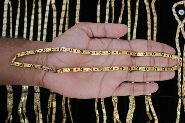Classical Leaf with Star Biscuit in IGP Brass Micro Gold Plated Nawabi Chain For Stylish Men