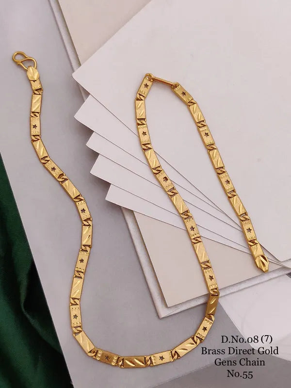 Classical Leaf with Star Biscuit in IGP Brass Micro Gold Plated Nawabi Chain For Stylish Men