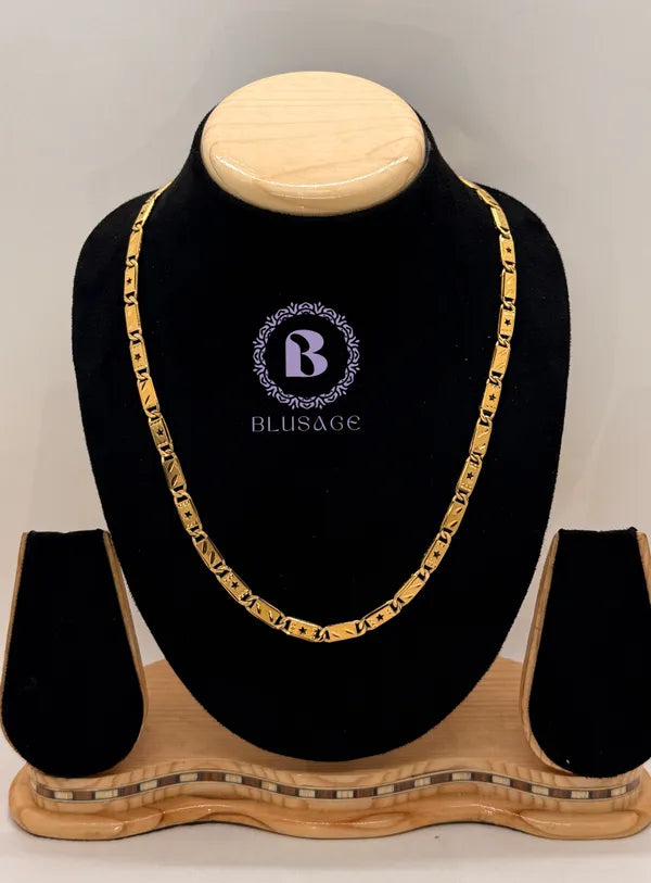 Classical Leaf with Star Biscuit in IGP Brass Micro Gold Plated Nawabi Chain For Stylish Men