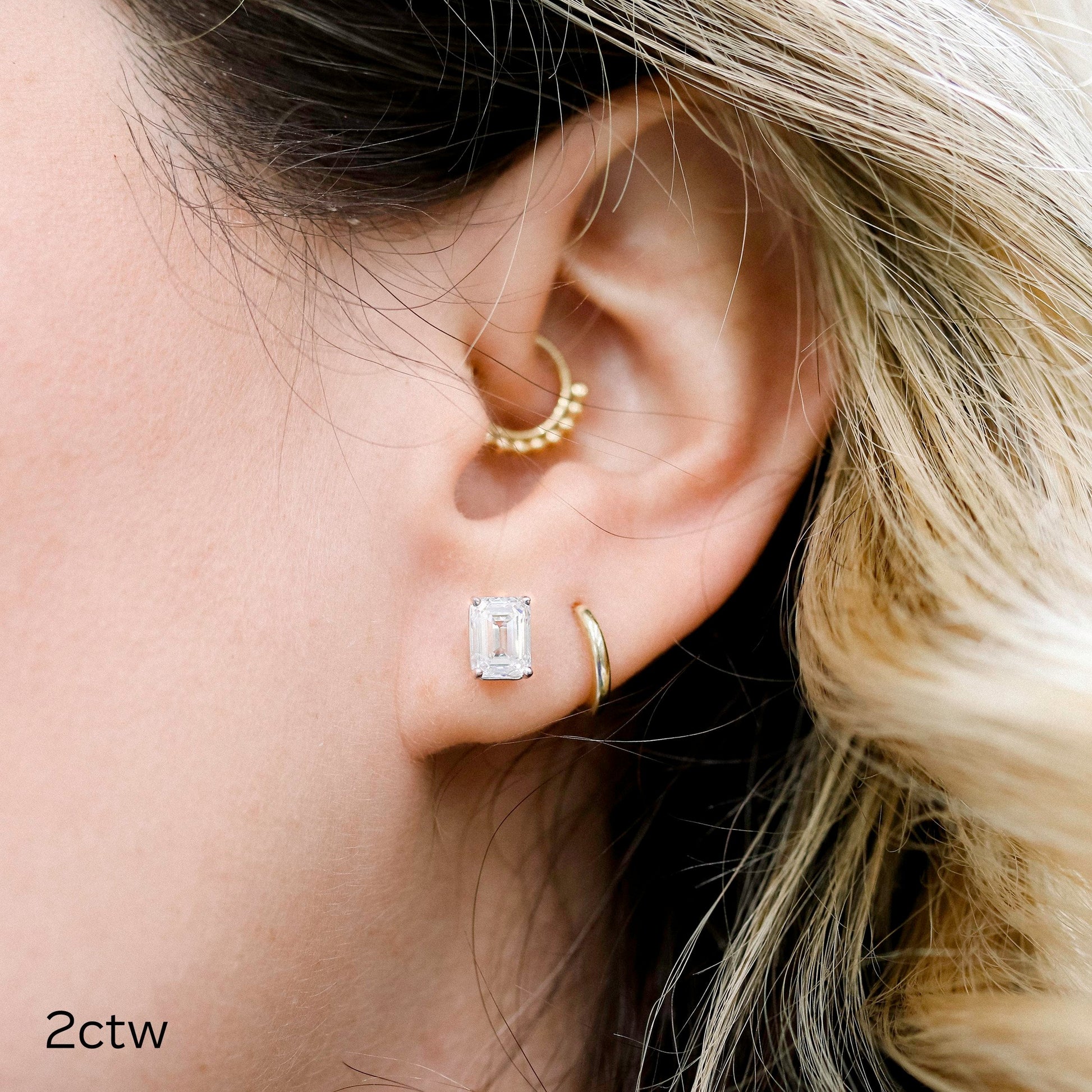 Emerald Cut Lab Grown Diamond Stud Earrings, EF Color, VS Clarity, IGI Certified