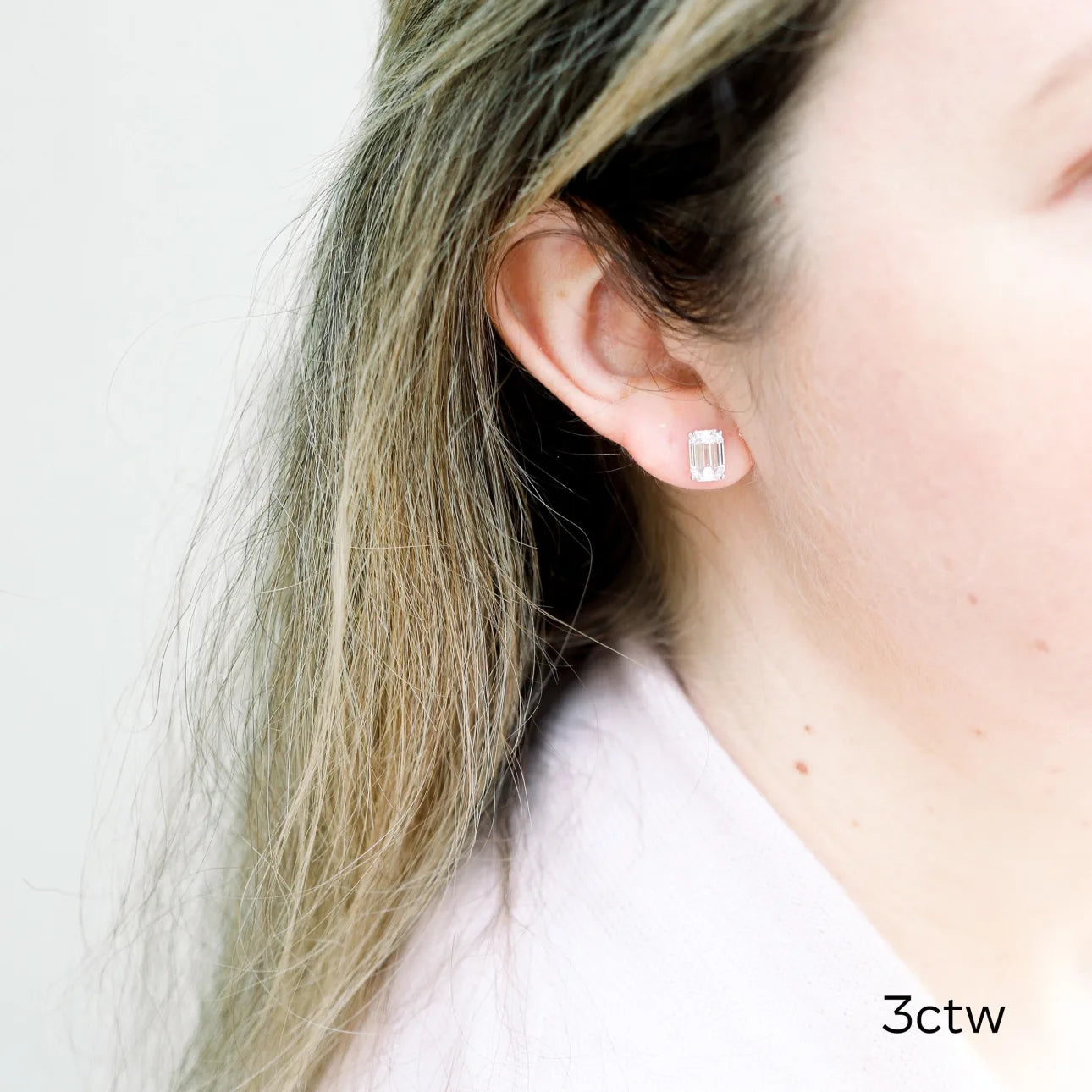 Emerald Lab Grown Diamond Stud Solitaire Earrings, EF Color, VS Clarity, IGI Certified