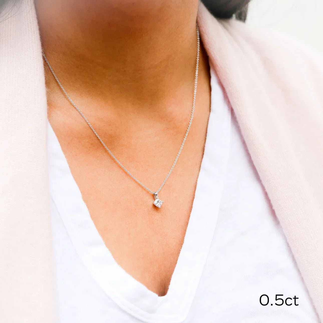 Princess Lab Grown Diamond Classic Pendant With Chain, EF Color, VS Clarity, IGI Certified