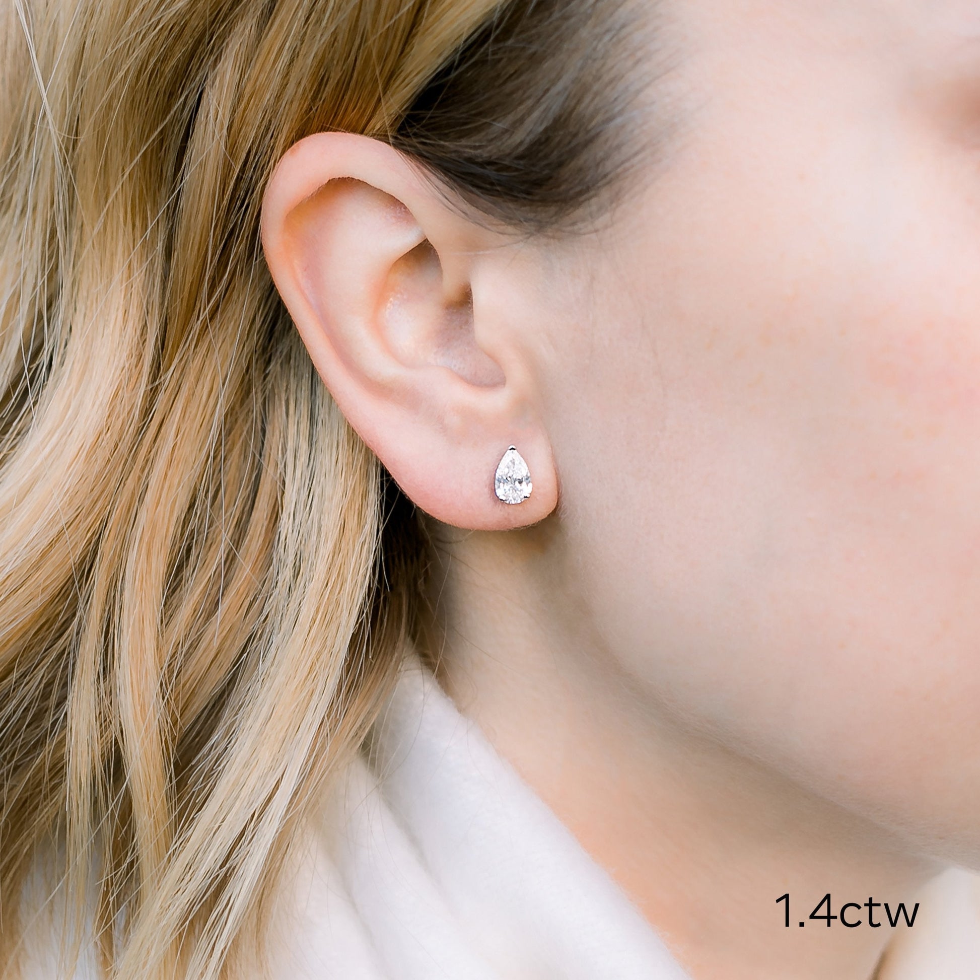 Pear Lab Grown Diamond Stud Solitaire Earrings, EF Color, VS Clarity, IGI Certified