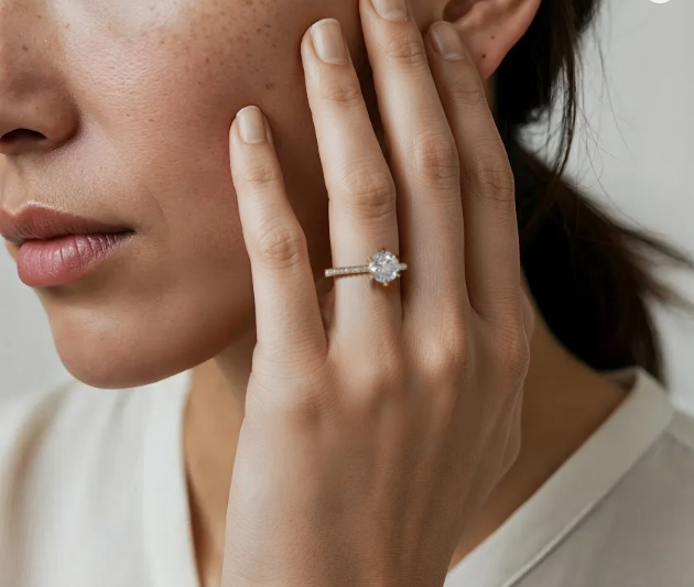 Yellow :: Round lab grown diamond engagement ring with round accent fine jewelry