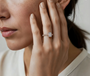 Rose :: emerald lab grown diamond engagement ring with hidden halo and pavé band