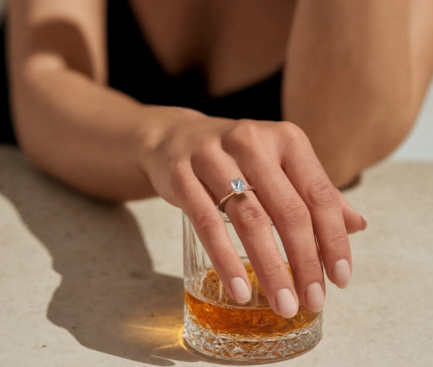 Rose :: elongated cushion lab grown diamond engagement ring with hidden halo brilliance