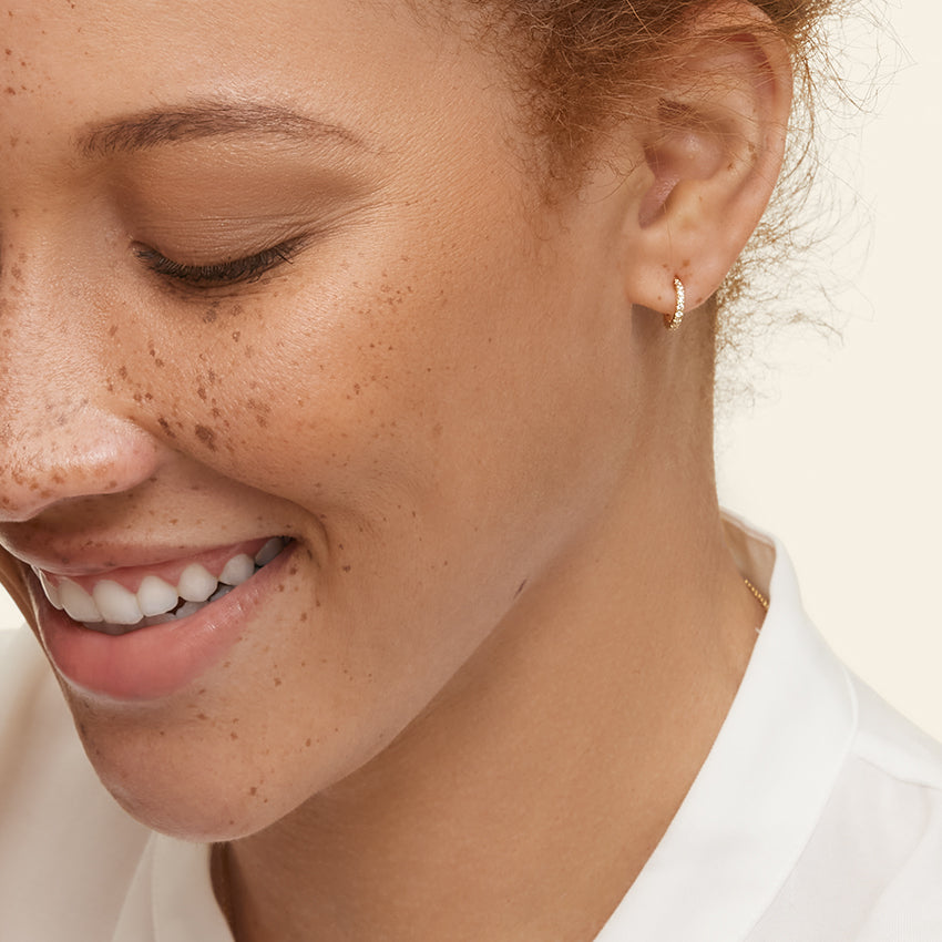 Round Lab Grown Diamond Pave Huggie Earring, EF Color, VS Clarity - IGI Certificate