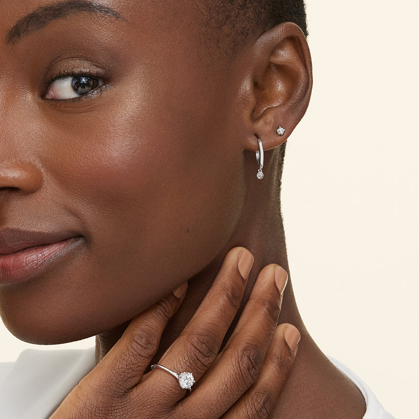 Round Lab Grown Diamond Stylist Huggie And Stud Earring Set, EF Color, VS Clarity, IGI Certified