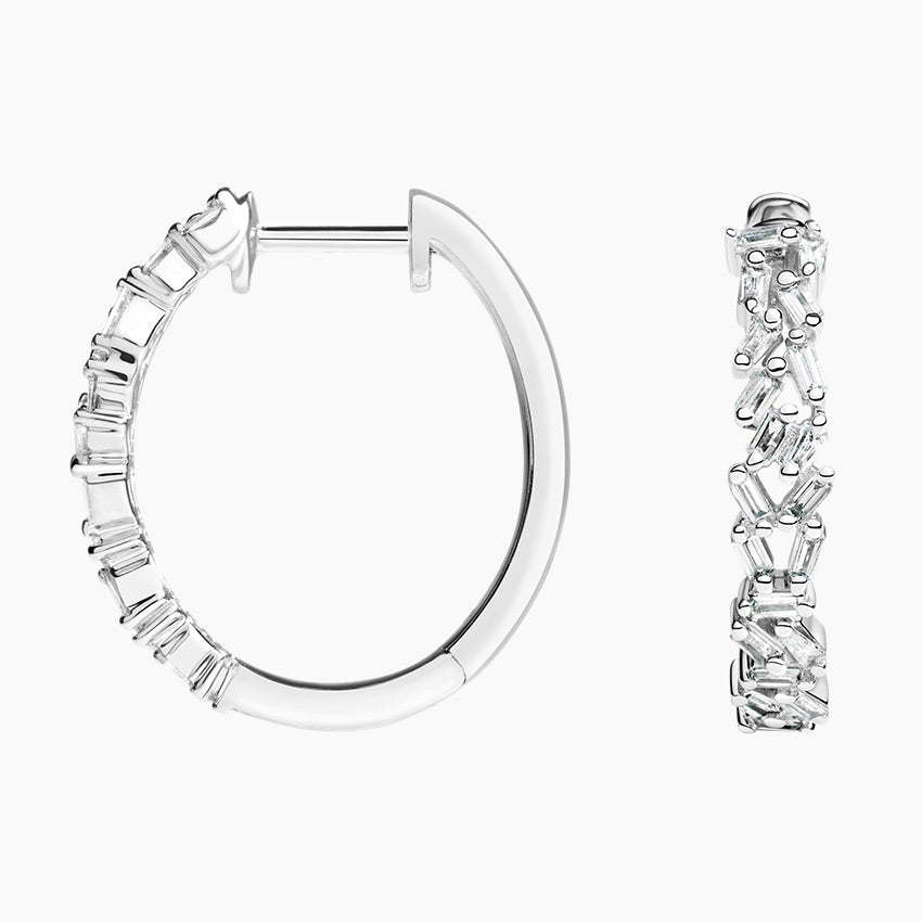Baguette Lab Grown Diamond Cluster Hoop Earrings, EF Color, VS Clarity, IGI Certified