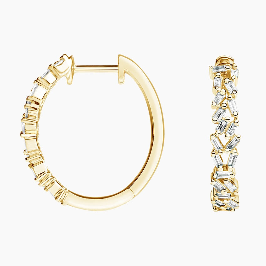 Baguette Lab Grown Diamond Cluster Hoop Earrings, EF Color, VS Clarity, IGI Certified
