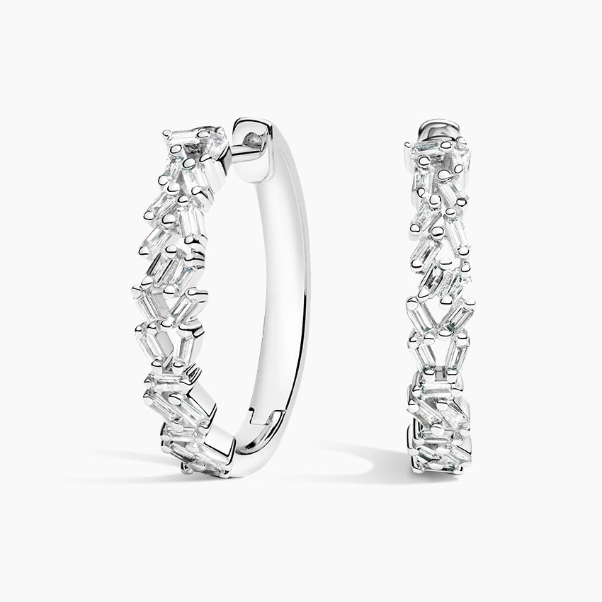 Baguette Lab Grown Diamond Cluster Hoop Earrings, EF Color, VS Clarity, IGI Certified